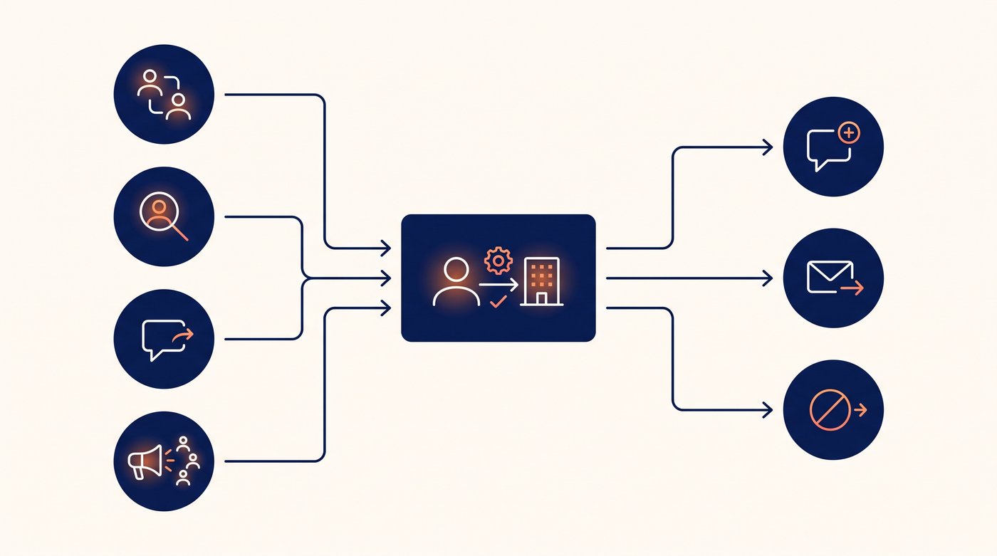 Four ways to find SEO clients on LinkedIn flow through a fit check to comment, message, or skip